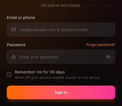 : Login page with phone and OAuth options