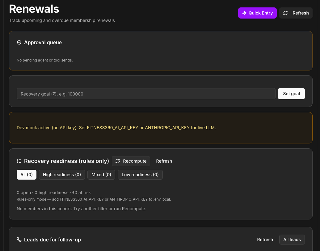 : Renewals dashboard with chase panel